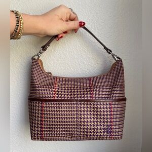 Ralph Lauren Vintage Shoulder Bag Houndstooth Plaid Brown Leather Handbag